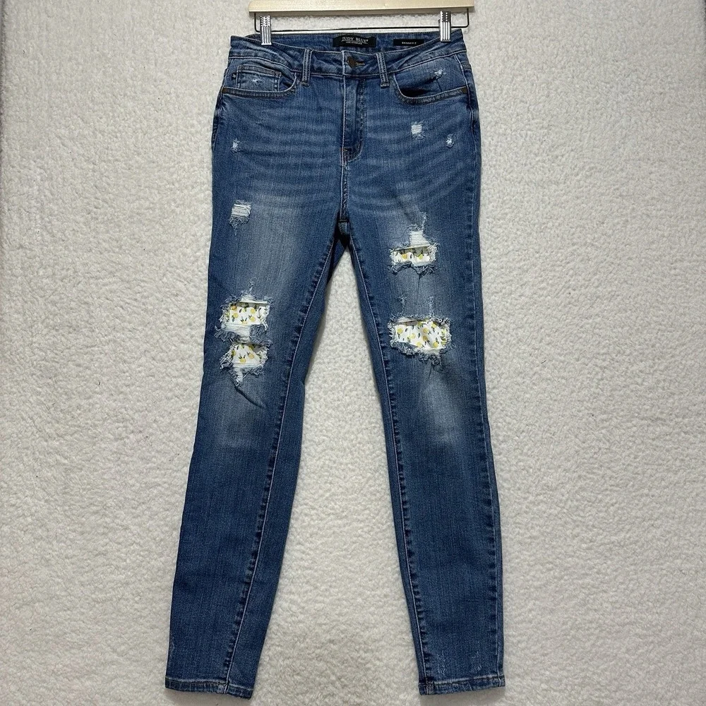Judy Blue Lemon Patch High‎ Waist Skinny Jeans Women's Medium Blue Size 7/28